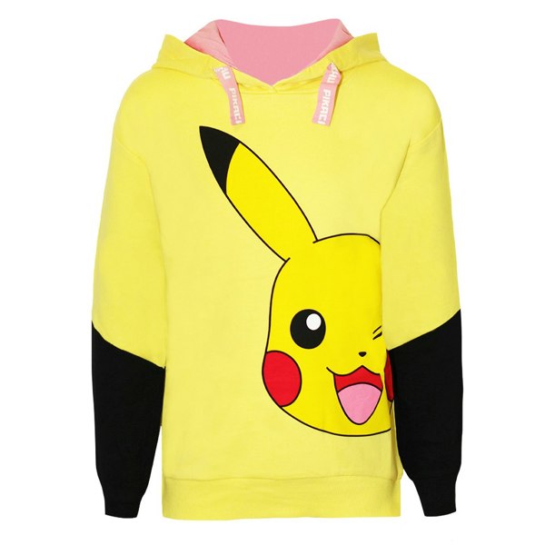 Pokemon Girls Pikachu Face Drawstring Hoodie - Yellow