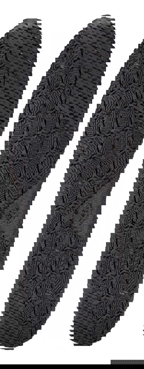 TOWORKFOR Zero All Mens/Womens S3S Safety Toe/Midsole Trainers, close-up of the black sole showing a tread pattern with hexagons and lines for grip and durability.