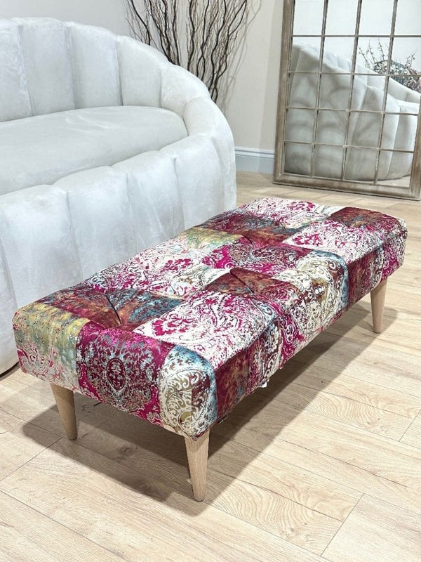 PREMIUM Elle PRINTED PATTERN FABRIC FOOTSTOOL POUFFE Ottoman footstool