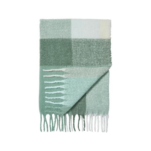 Catherine Lansfield Faux Mohair Check Blanket Throw Green