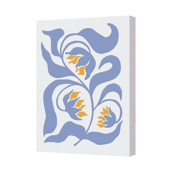 Benjamin Tate Design Blue Floral Canvas Wall Art Print With Orange Accent Flowers Handmade In UK