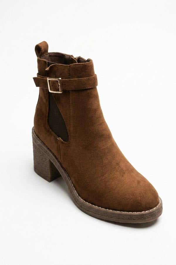 Saoirse Faux Suede Block Heel Boots - Camel