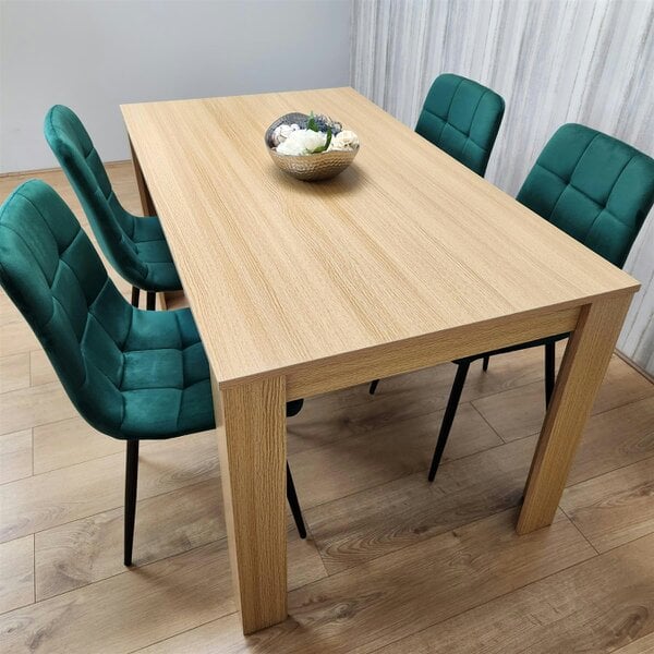 Kosy Koala Dining Set of 4 Oak Effect Dining Table and 4 Green Velvet Chairs Dining Room Furniture
