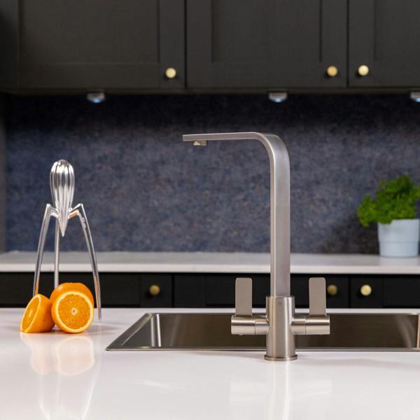 Flode Paddla | Dual Lever Kitchen Tap | Swan Neck Design | Brushed Steel