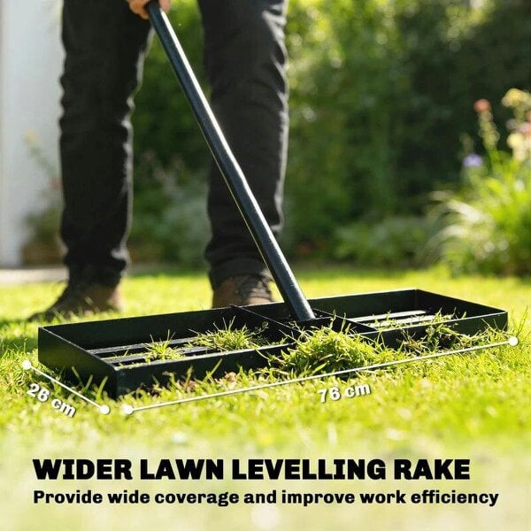 Lawn Levelling Rake, 76 x 26 cm Lawn Leveller Lute with 169 cm Handle for Grass Soil Sand Yard Golf Course