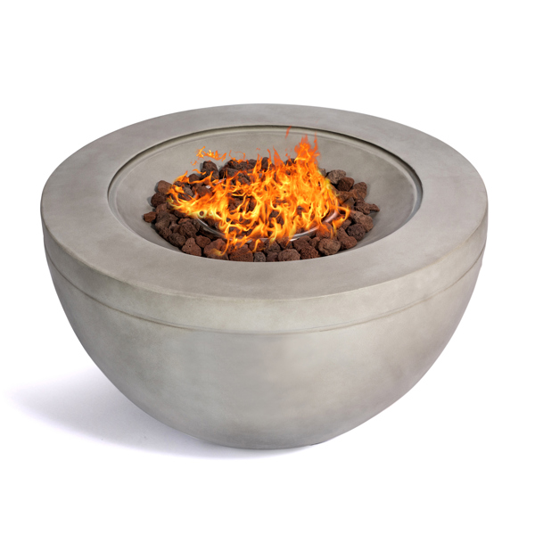 MDA Designs TABITI Light Grey Gas Fire Pit for Garden & Patio Luxurious Eco-Stone Finish Outdoor Heater