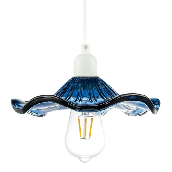 Designer Ribbed Midnight Glass Pendant Shade with Wavy Ruffled Edge Image 1
