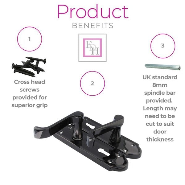 EDH Door Hardware Askworth Door Handle Set – Black Nickel Internal Lock Door Handles 170mm x 48mm