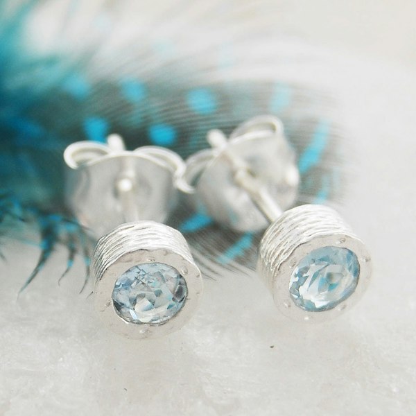 Aquamarine March Birthstone Sterling Silver Stud Earrings