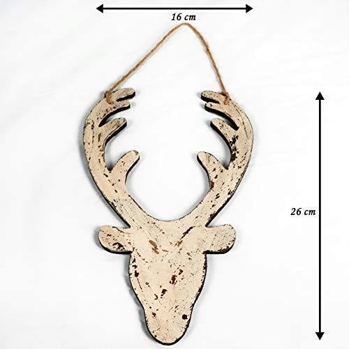 26cm Cream Wooden Hanging Deer Head Christmas Wall Decoration for Home, Office and Seasonal Displays image 7