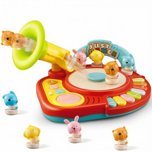 deAO Toys Baby Musical Piano Toy with 4 Dancing Animal Figure with Music, Lights & Drum Sounds – Educational Gift for Ages 1-4