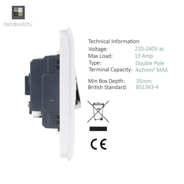 Trendi Switch 13 Amp Fused Spur with Flex Outlet in Ice White