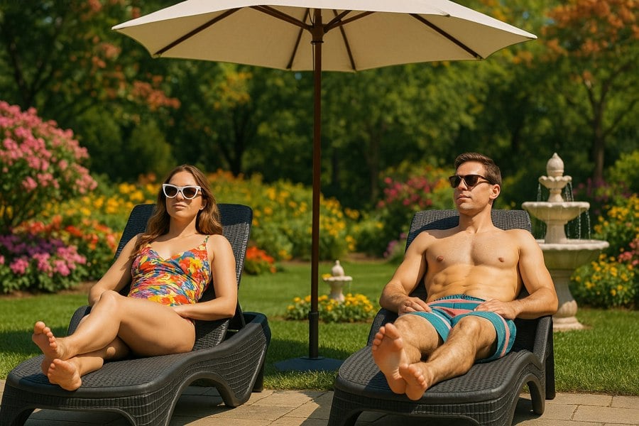 Centurion Supports MALDIVES Black Outdoor High-End PU Rattan Adjustable Sun Lounger-Fully Assembled