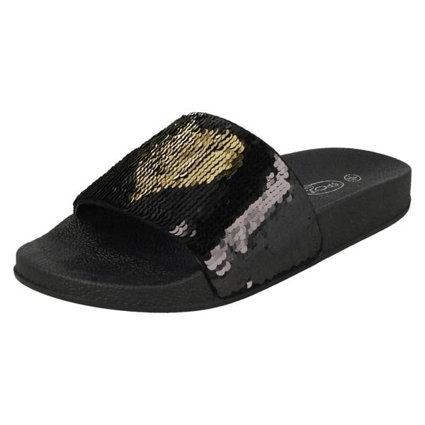 Spot On Ladies Spot On Reversible Heart Sequin Sliders F00154