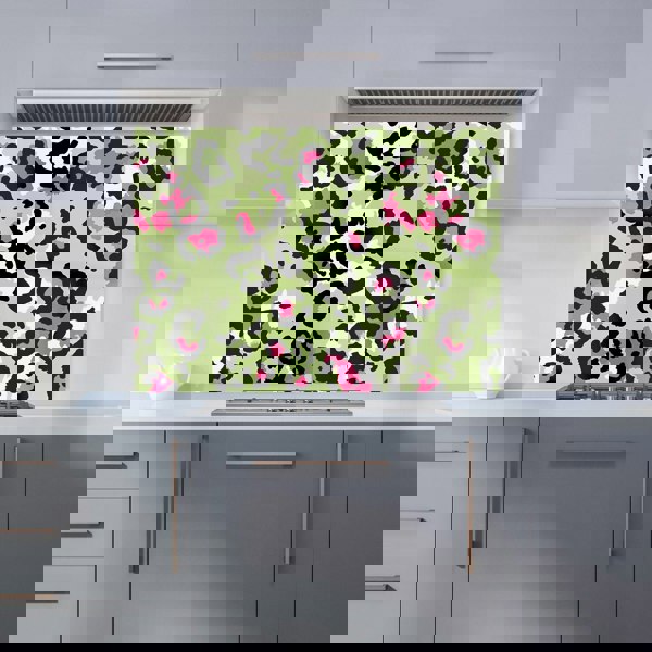 Warren Reed - Designer Green And Pink Leopard Print Kitchen Splashback