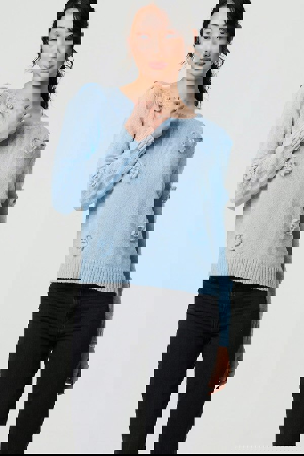 Blue | Floral Embroidered Cropped Jumper
