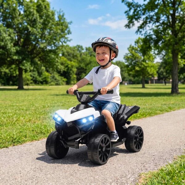 6V Kids ATV, 4 Wheeler Electric Ride on Car with Music and LED Headlights, for Ages 18-56 Months Boys and Girls, White