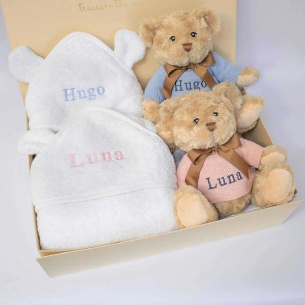 The Baby Gifting Company Twins Teddy and Towel Gift Set