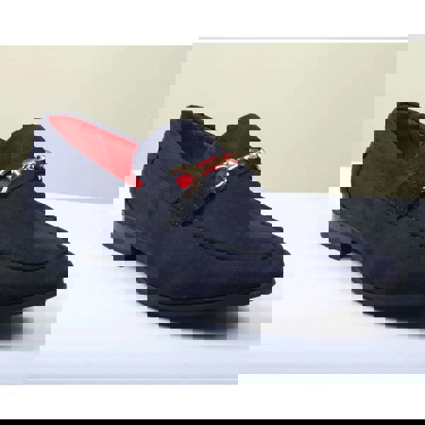 Dolcetto Men's Suede Leather Lined Gold Buckle Loafers