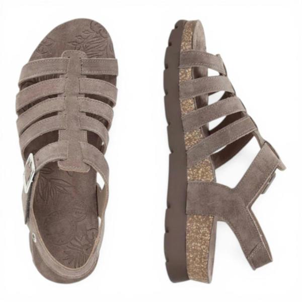 Panama Jack Women's Wedge Stone Grey Suede Leather Sandals - Sasha B6