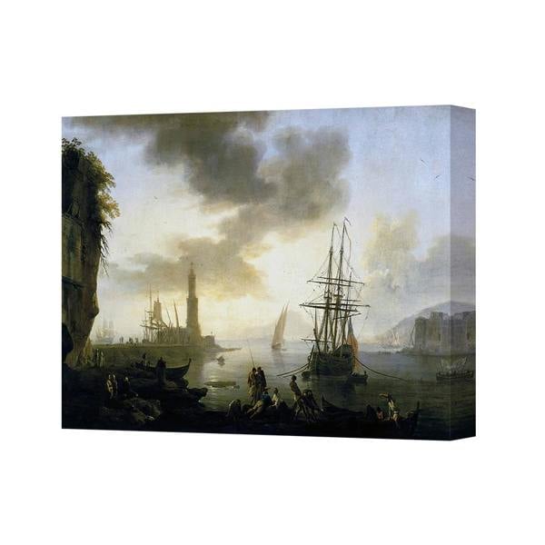 Benjamin Tate Design Seascape Canvas Print With Sailing Ships And Harbor Lighthouse