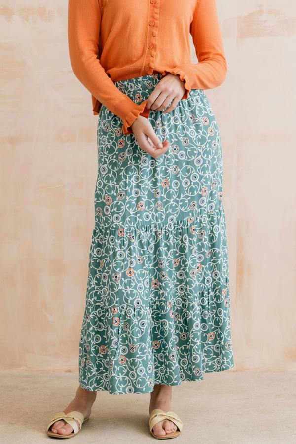 Evie Printed Midi Skirt Ocean