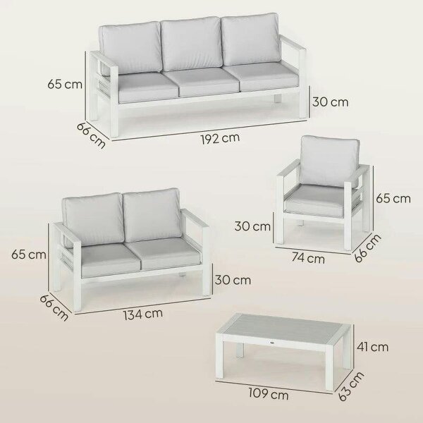 5 Pieces Aluminium Garden Furniture Set with Olefin Cushions, Extra Deep Outdoor Garden Sofa Set, White