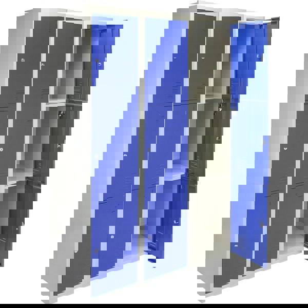 Monstershop 3 x Metal Storage Lockers - Three Doors, Blue - Flatpack