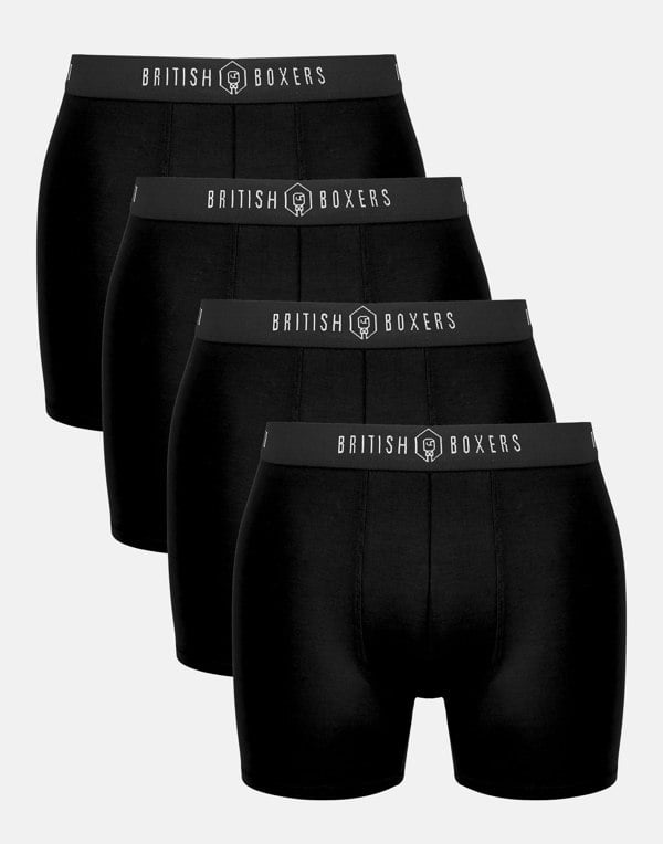 British Boxers Multipack 4 Pairs of Men's Bamboo Stretch Trunks - Coal Black