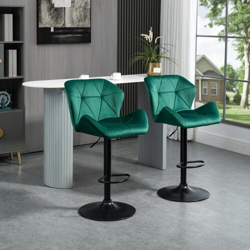Wyld Haus Somaveno Velvet Green Adjustable H8 Bar Stools Set Of 2 With Metal Base And Footrest