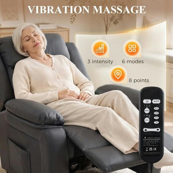 Riser and Recliner Chair with Vibration Massage, PU Leather Power Lift Chair for Elderly, Dark Grey