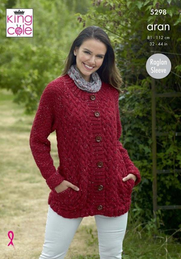 King Cole Big Value Aran Knitting Pattern 5298, Jackets, Cardigans, Sweaters for Women, 32 - 44 Inches
