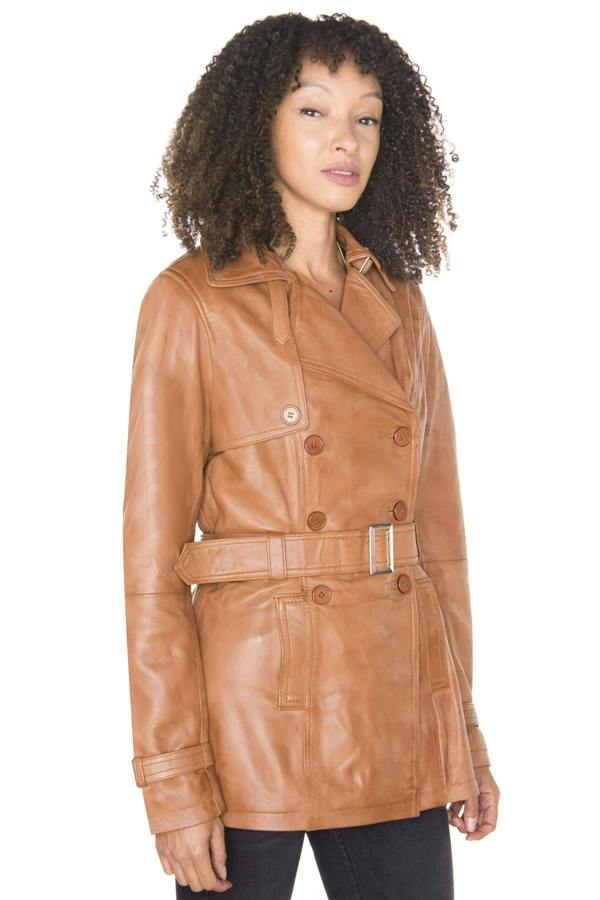 Infinity Leather Womens Nappa Leather Trench Coat-Mosul