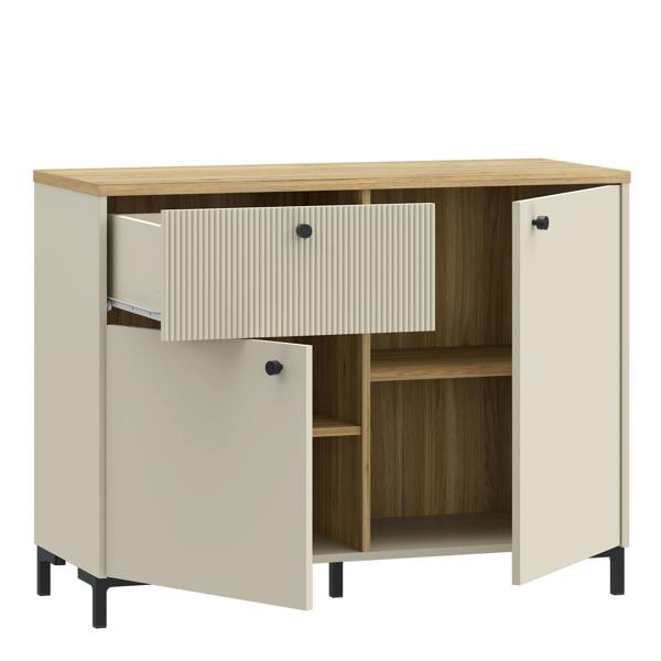 Furniture To Go Bixbite Sideboard with Fluted Detail, Drawer & Cupboard in Mauvella Oak and Sand