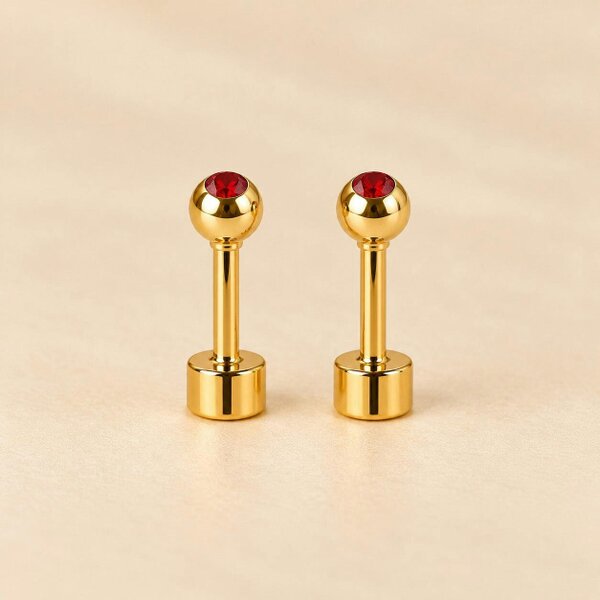 The Colourful Aura 18ct Gold Plated Tiny 4mm Ball Flat Back Coloured Stone Stud Earrings - Red