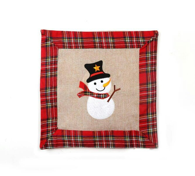 Shatchi 40x40cm Snowman Print Christmas Cushion Cover in Brown Hessian and Non-Woven