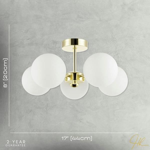 Chic Polished Gold 5-Arm Ceiling Light with White Globe Glass Shades Image 7