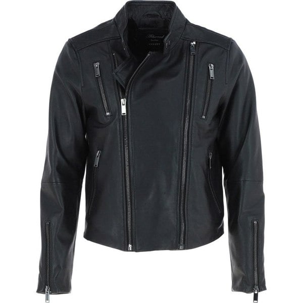 'Filippo' Mens Leather Cross Zip Biker Jacket: AWM-1716