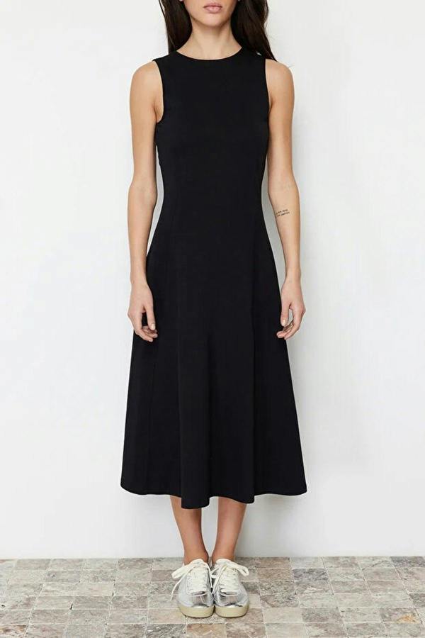 Boat Neck Sleeveless Skater Midi Dress