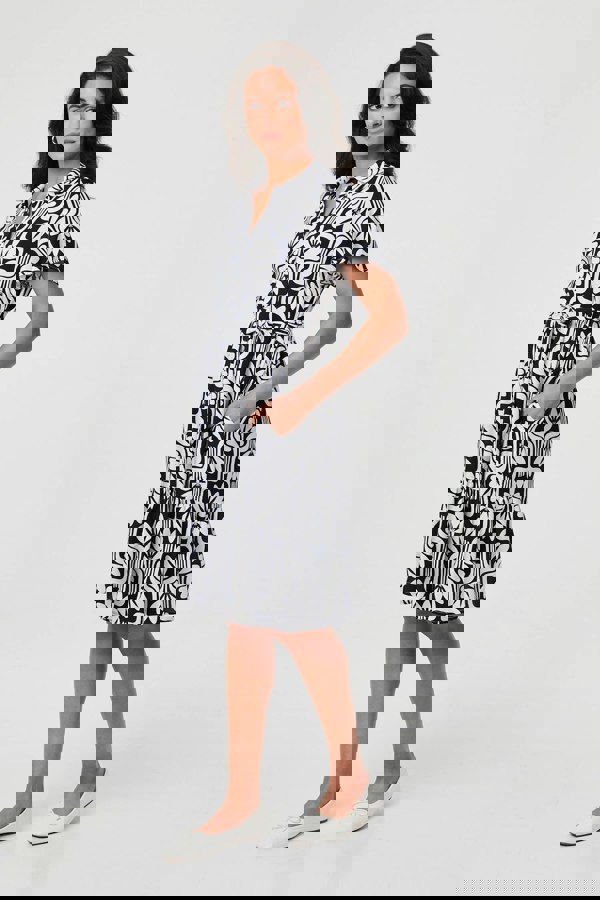 Navy | Printed Short Sleeve Mini Shirt Dress
