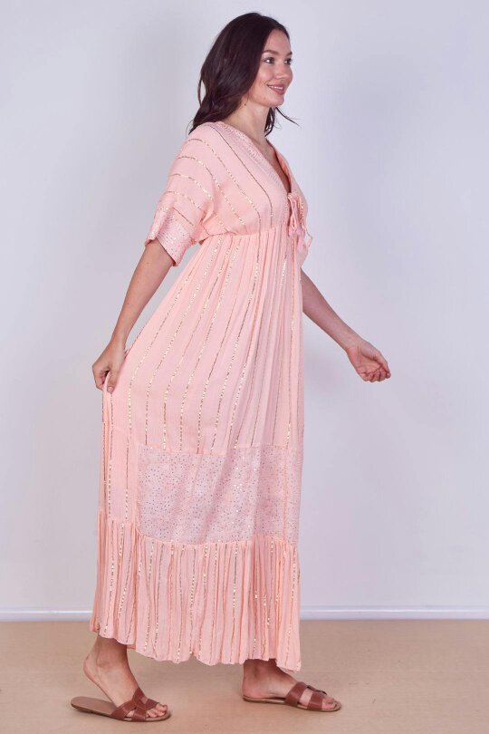 Boho Sequin Swirl Embroidered Maxi Dress
