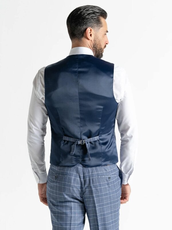 V2 Classic Kensignton Three Piece Suit - Light Blue with White and Blue Checks