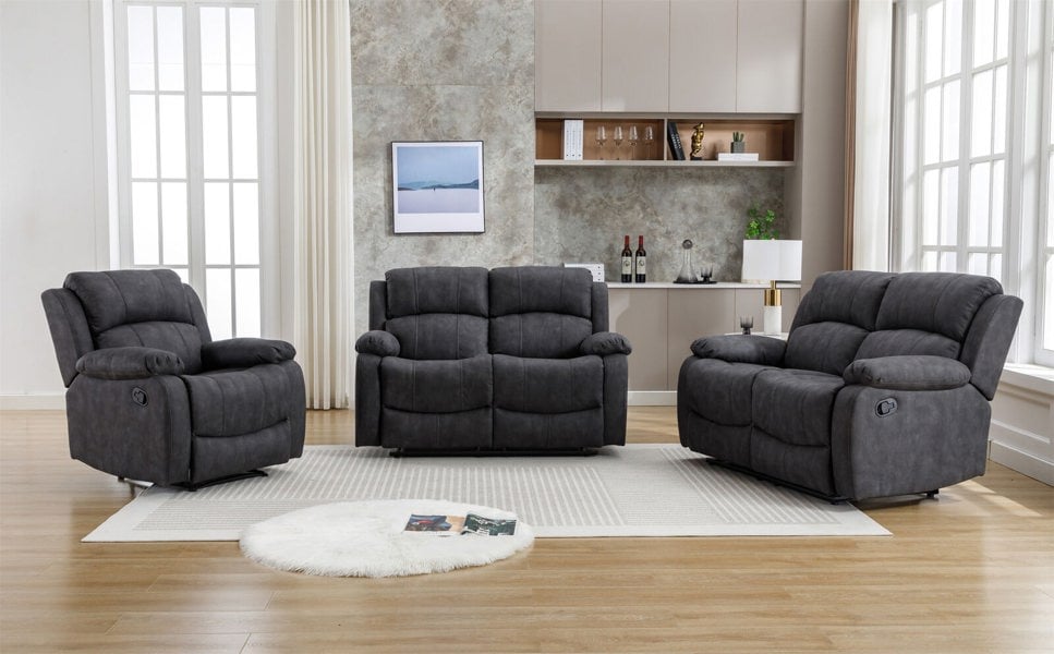 Furniture One Recliner Sofa, Leathaire Fabric Manual Recliner Armchair 105–135 Degrees Recliner Padded Sofa with Adjustable Backrest and Footrest