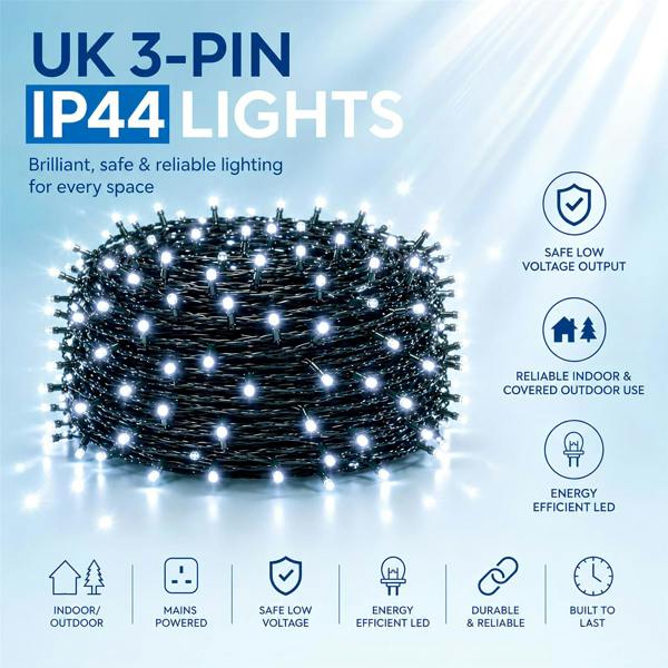 Cool White LED Fairy String Lights with Green Cable, 8 Modes, Memory and Auto Timer image 4