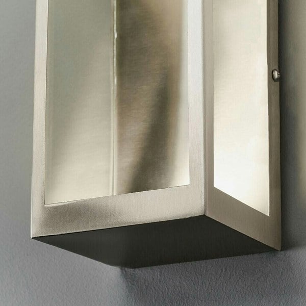 IP44 Outdoor LED Wall Light Brushed Stainless Steel & Glass Lamp Modern Lantern Loops