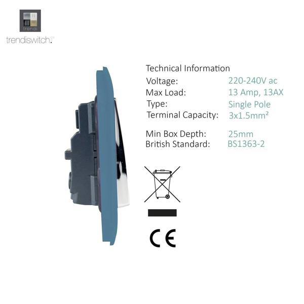 Trendi Switch 1 Gang 13 Amp Switched Plug Socket in Sky Blue