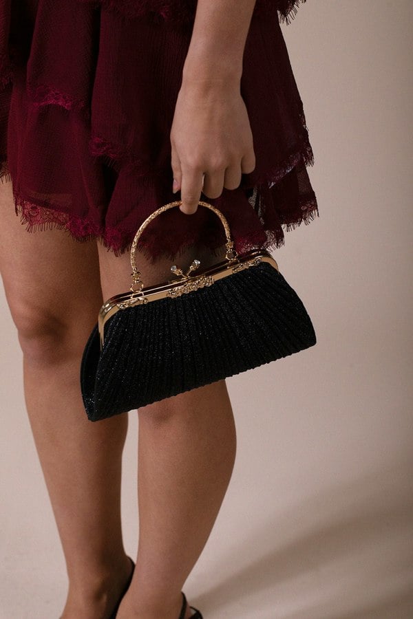 SVNX Glitter Metallic Fibre Clutch Bag