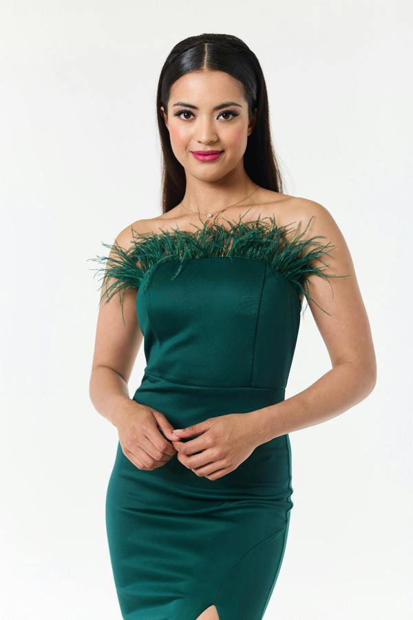 LuvForever Green Bandeau Side Slit Maxi Dress