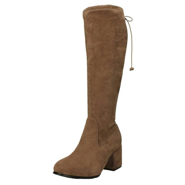 Spot On Ladies Spot On Mid Block Heel High Leg Boot with Back Tie and Inside Zip F51246