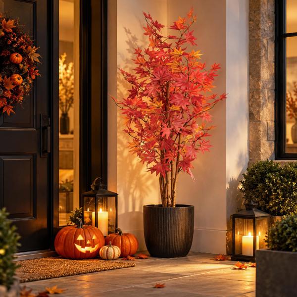 True Products Artificial Autumn Red Maple Tree with Natural Wood Trunk 165cm